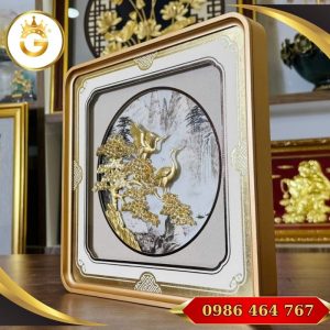 Tranh Quà Tặng Ngày Cưới Tùng Hạc Vàng 24k