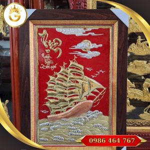 Tranh Thuyền Buồm Bằng Đồng Dát Vàng 24k (50×70cm)