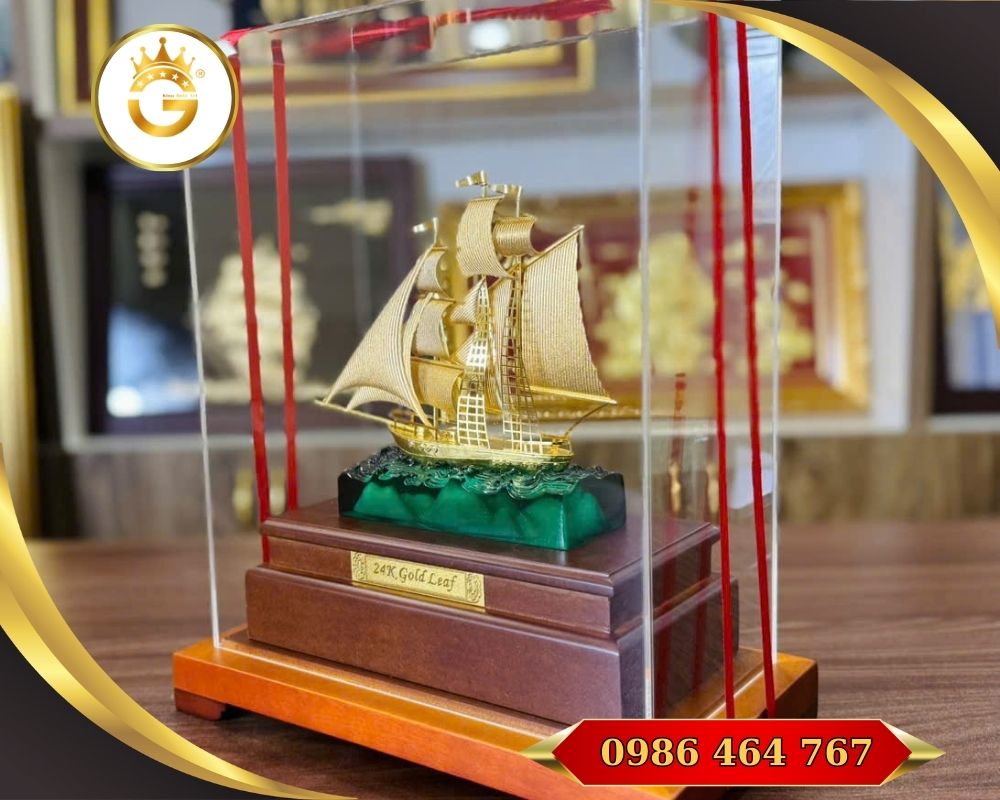 Mô Hình Thuyền Buồm Mạ Vàng 24k Tặng Sếp - Hình ảnh 2
