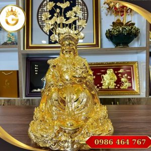 Tượng Thần Tài Bằng Đồng Mạ Vàng 24K Cao 35 cm