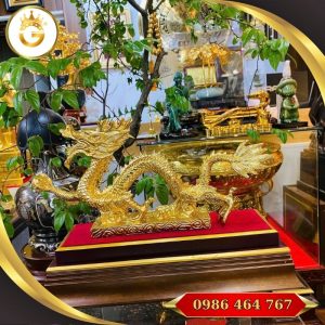 Tượng Rồng Để Bàn Mạ Vàng 24K