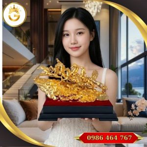 Tượng Bát Mã Truy Phong Bằng Đồng Mạ Vàng 24K