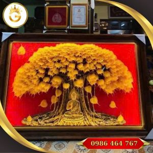 Tranh Lá Bồ Đề Dát Vàng Quà Tặng Phật Giáo